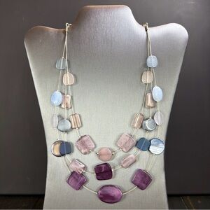 Chicos 3-Strand Geometric Beads Purple Lavender Pink & Blue Necklace 14”-17”